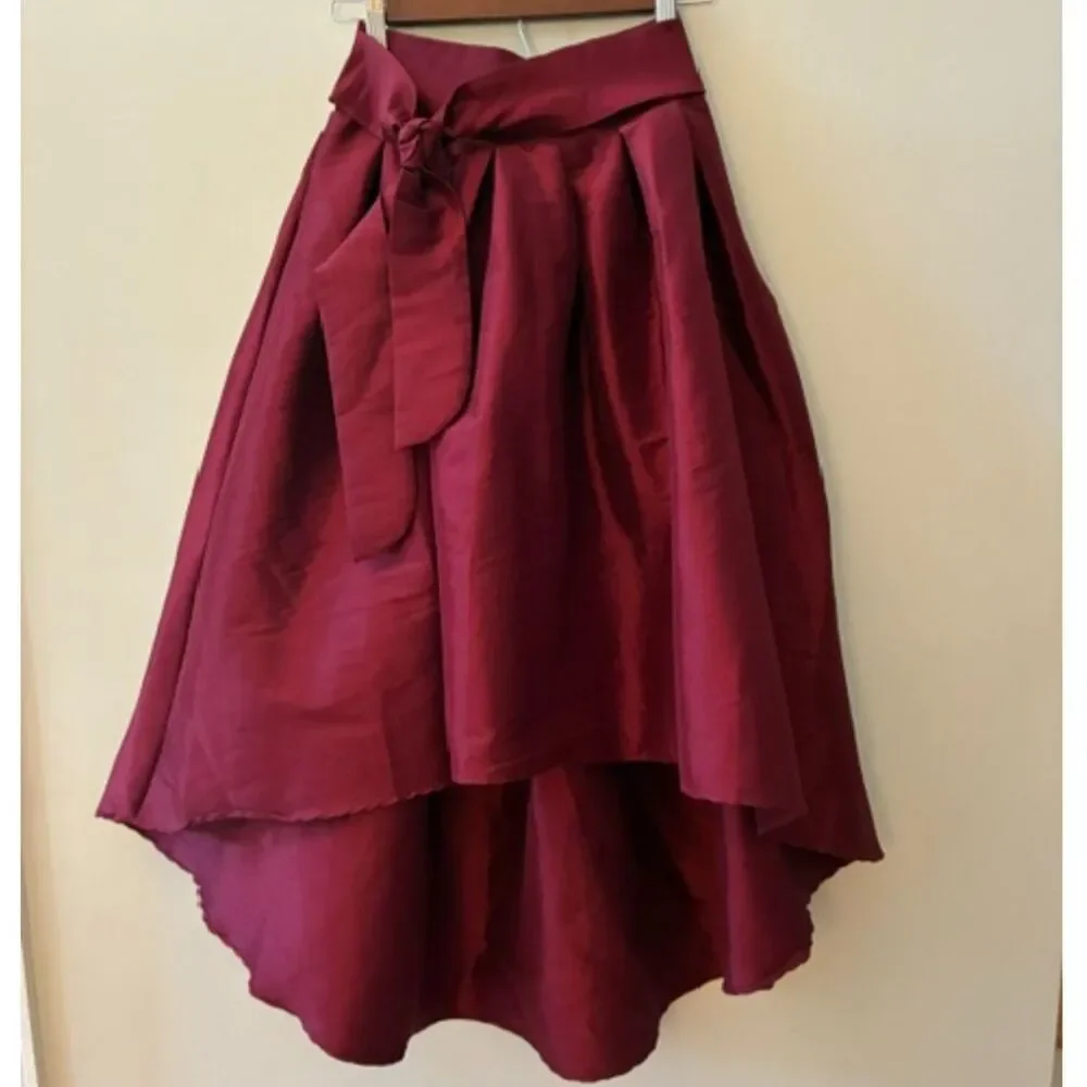 Haute Monde High-Low Skirt | Women's Medium | Burgundy Tie Waist | Special